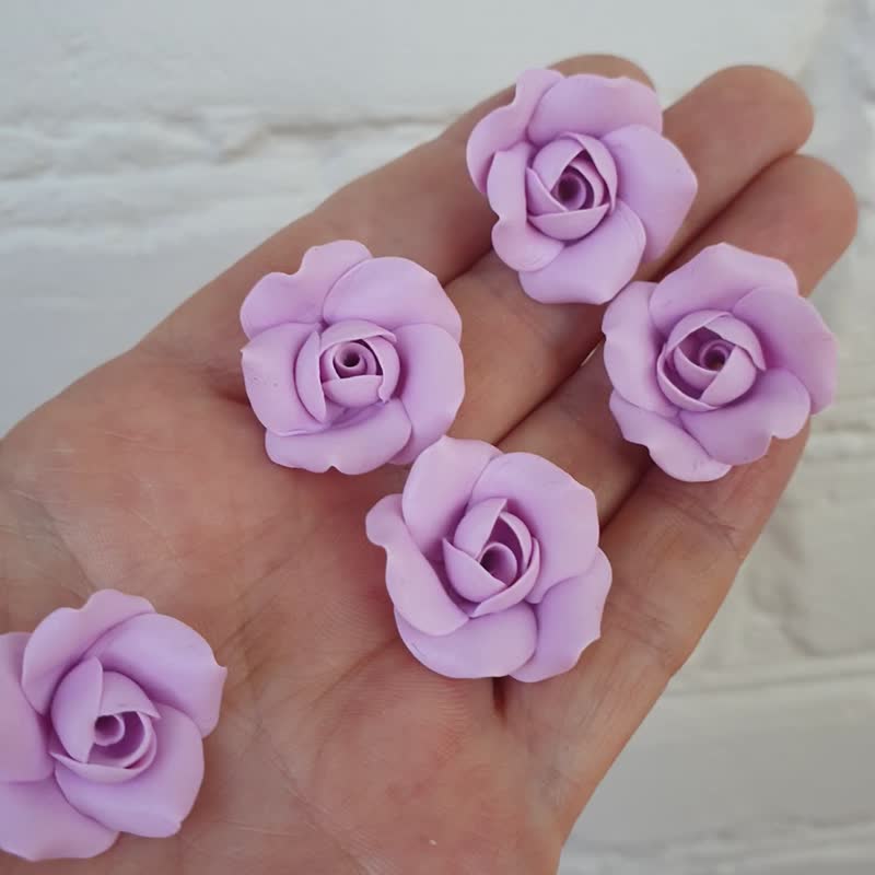 Purple Roses Beads , Floral rose beads polymer clay - 零件/散装材料/工具 - 粘土 紫色