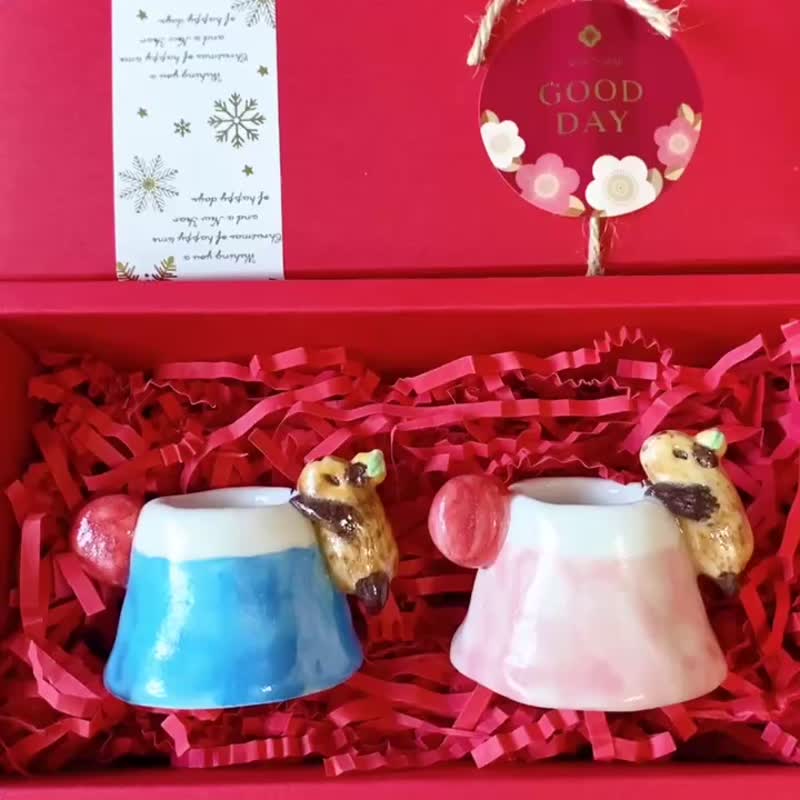 【母亲节礼物】水豚富士山牙刷座(蓝粉两色)|手作陶艺 卡片代写 - 厨房用具 - 瓷 蓝色
