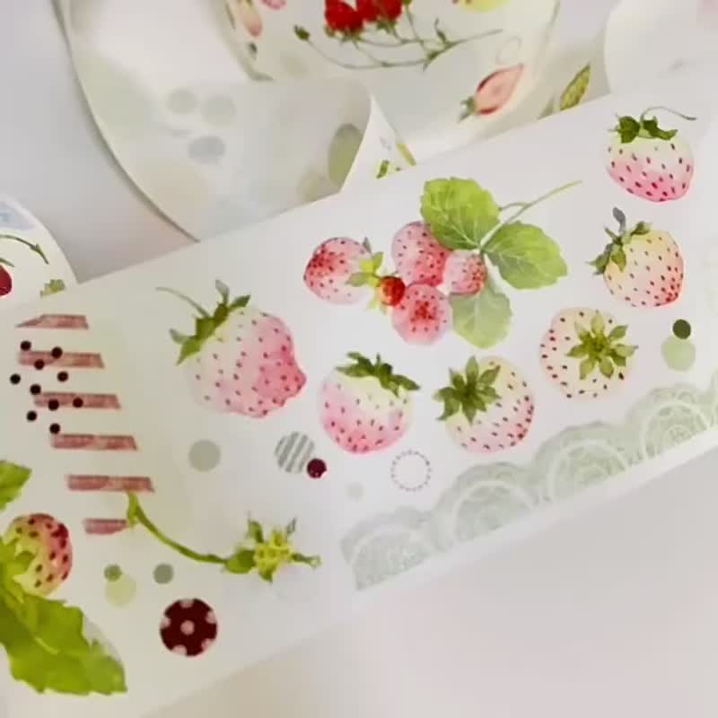 野莓-PET和紙膠帶清新水果草莓DIY手帳日誌手繪裝飾素材 - 纸胶带 - 纸 多色