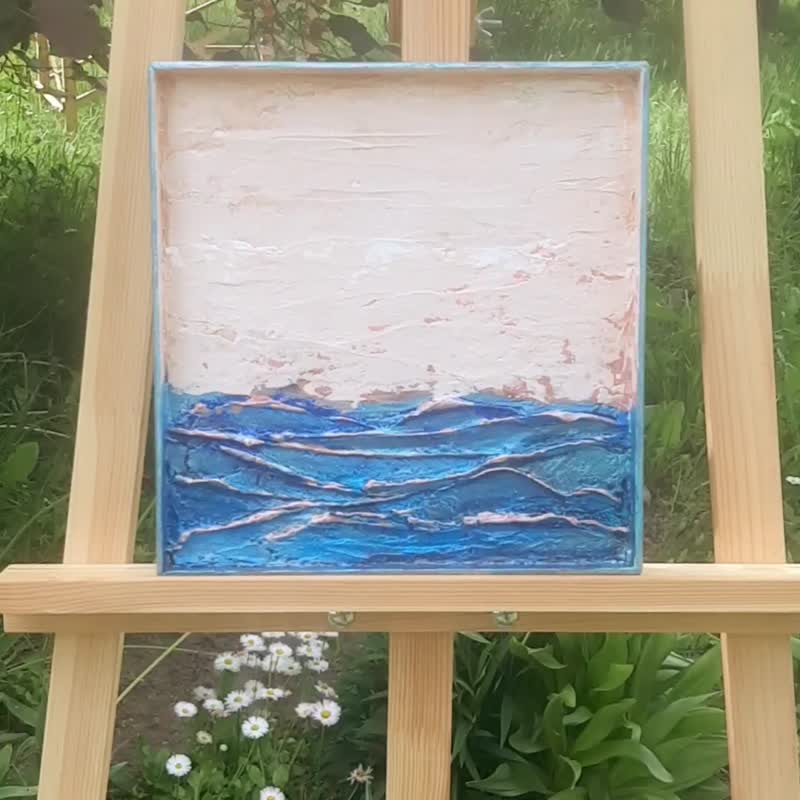 艺术家的小型抽象画框画，海景，蓝色米色 - 墙贴/壁贴 - 其他材质 蓝色
