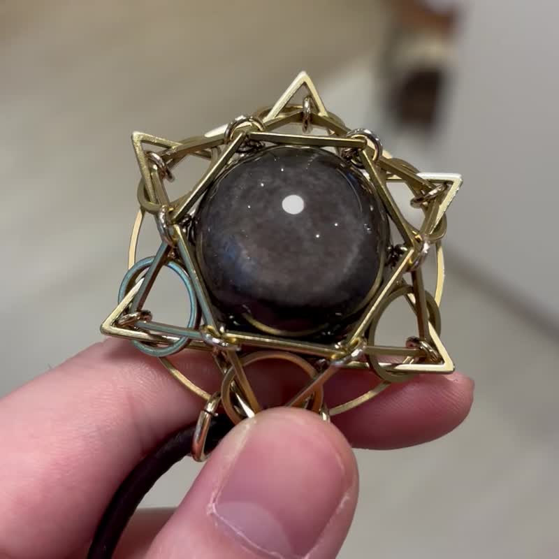 银曜石 六角星 神秘 埃及 魔法 保护 纯铜颈链 星 中性 - 项链 - 水晶 黑色