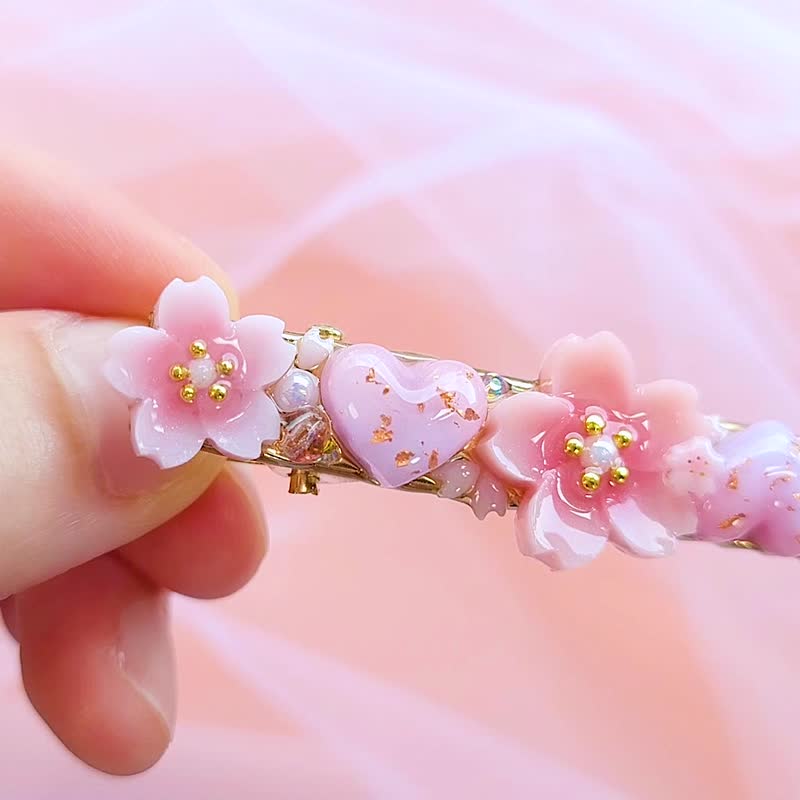 樱花爱心发夹 - 发饰 - 树脂 粉红色