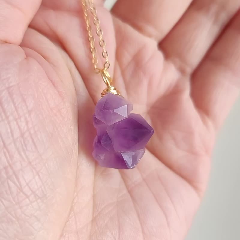 天然紫水晶 原石颈链项链 紫水晶项链 镀金轻珠宝颈链 - 项链 - 宝石 紫色
