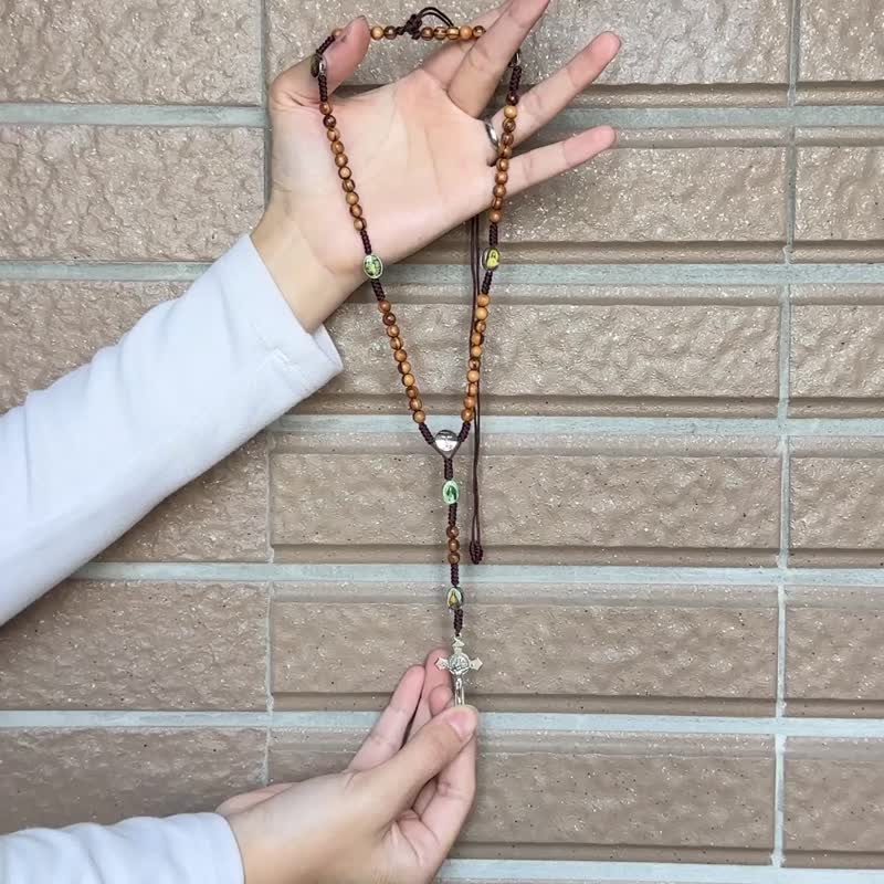 以色列进口玫瑰经念珠项链(橄榄木5mm)圣母圣牌耶稣十字架8230504 - 项链 - 木头 多色