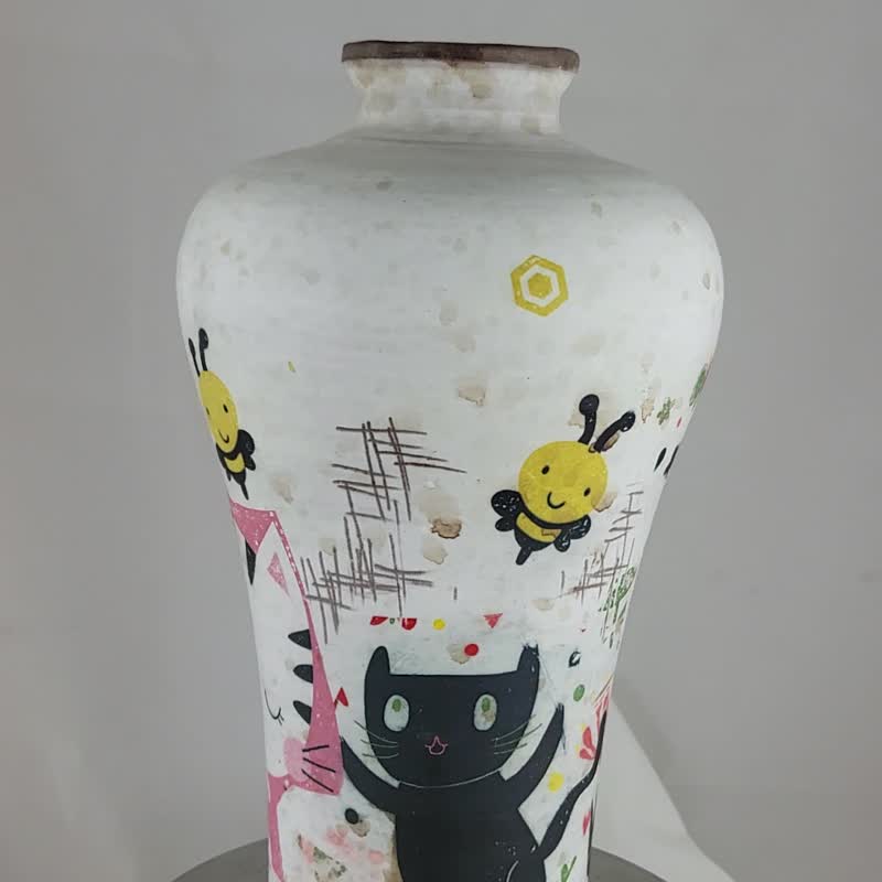 猫咪花园手工梅瓶 - 花瓶/陶器 - 陶 多色