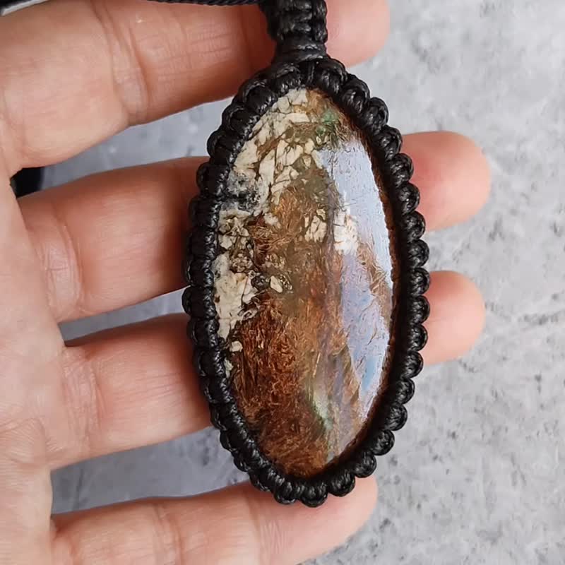 Large Astrophyllite macrame necklace, clairvoyance and astral travel stone - 项链 - 宝石 咖啡色