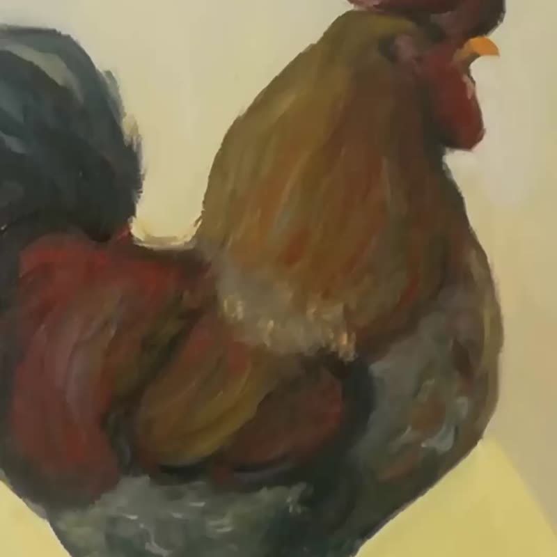 公鸡画|农场动物|原创墙面艺术|现代农舍装饰 挂画 在画布上绘画 - 墙贴/壁贴 - 棉．麻 咖啡色