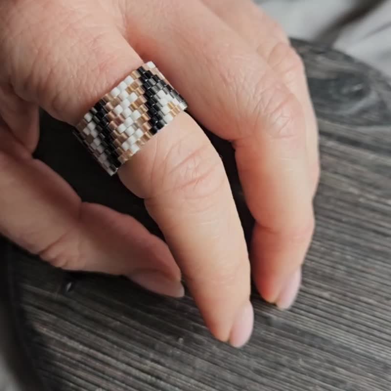 日本珠子手工串珠首饰戒指几何设计极简主义 - 戒指 - 玻璃 多色