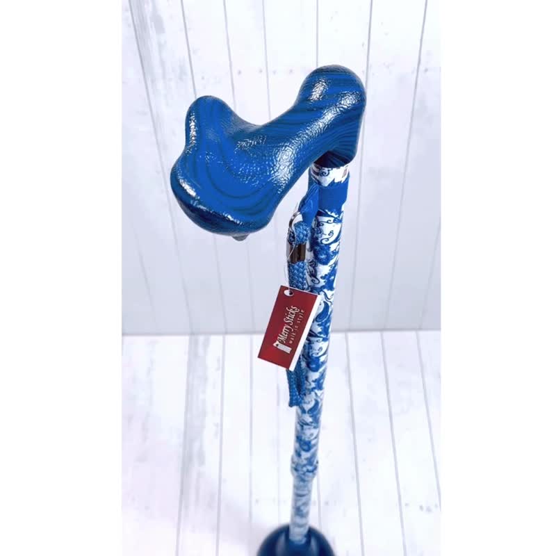 长辈生日礼物 / 自立式 人体工学手杖 - 蓝色佩斯里 (右手用) - 其他 - 铝合金 蓝色
