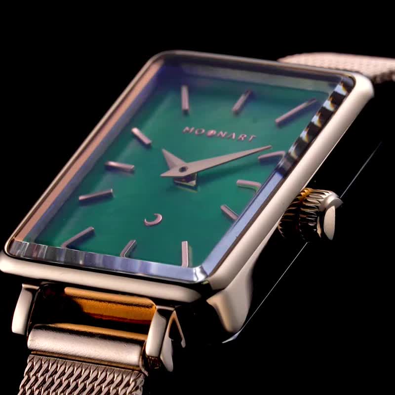 【MOONART】方型手表 艺月系列-园林+ 女装手表 珍珠贝艺术手表 - 女表 - 不锈钢 绿色