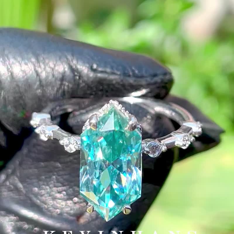 Dutch Marquise Moissanite Diamond Ring, Blue Green Marquise Engagement Ring - 戒指 - 钻石 