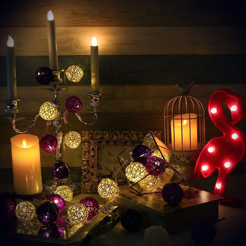 创意灯饰 藤球灯串 电池款 紫色恋人 长度2M LED气氛灯 圣诞节 - 灯具/灯饰 - 竹 紫色