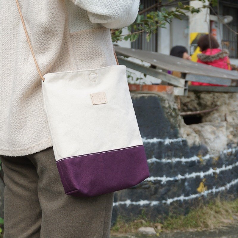 极简约皮绳背带帆布包-紫色 - 侧背包/斜挎包 - 其他材质 紫色
