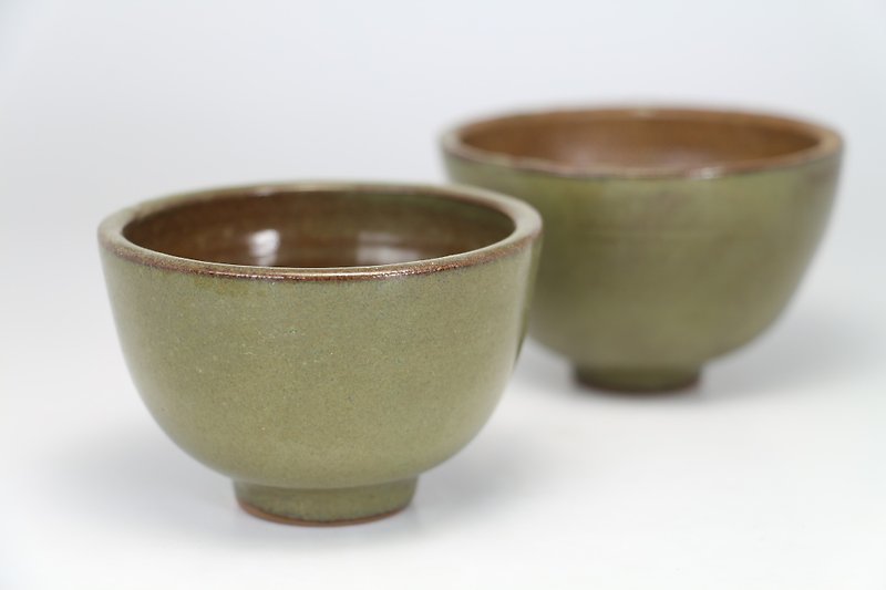 茶绿陶杯--纯手工--手作--拉坯--上釉--陶土 - 茶具/茶杯 - 陶 绿色