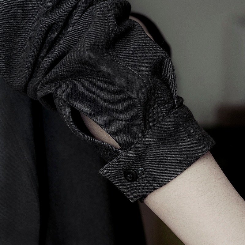【深铁灰】棉麻宽衬衫  工作休闲  雾面扣 - 女装衬衫 - 其他材质 黑色