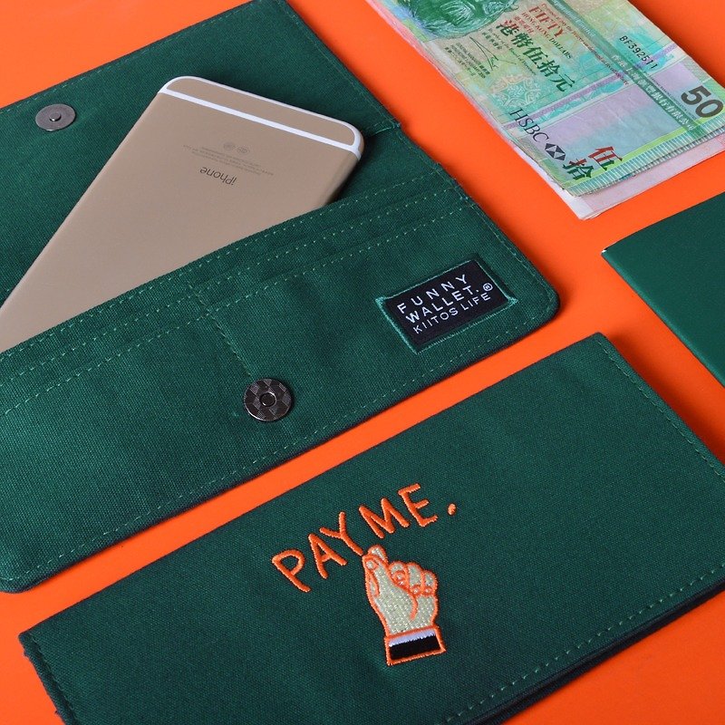 kiitos life-funny系列帆布对折长款钱包--墨绿色买单手势款 - 皮夹/钱包 - 棉．麻 绿色