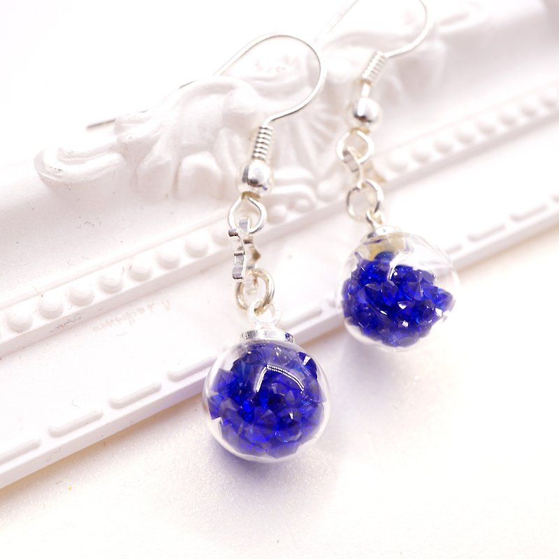 A Handmade 深蓝色水晶玻璃球垂吊耳环 - 耳环/耳夹 - 宝石 