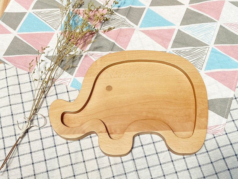 原木木作可爱动物餐盘 - 大象款 - 浅碟/小碟子 - 木头 咖啡色