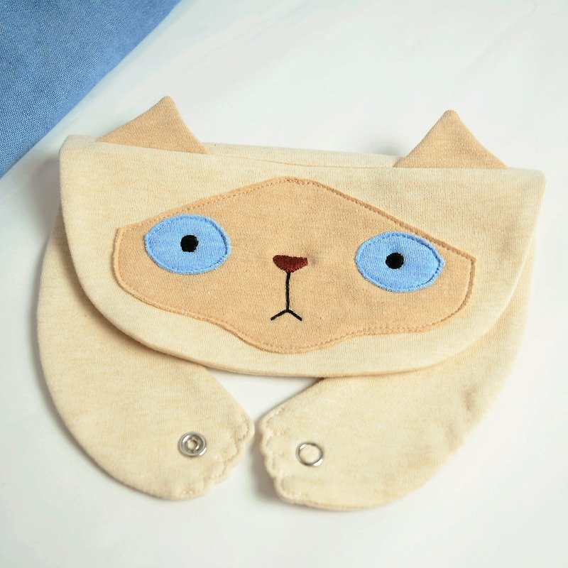 【 巷 猫 系 列 - 摩卡】 有机棉围兜口水巾 - 围嘴/口水巾 - 棉．麻 卡其色