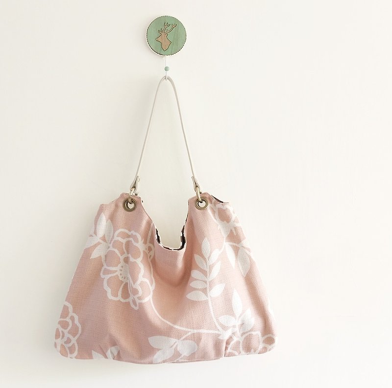 花神的礼物　梯形空气感抓折包包　翻面换颜色　日本针织布　 - 侧背包/斜挎包 - 棉．麻 粉红色