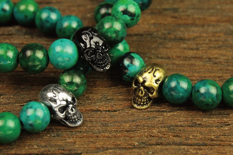 Skulls 8MM Beaded Bracelet 骷髅8MM串珠手链-绿松石 - 手链/手环 - 宝石 绿色