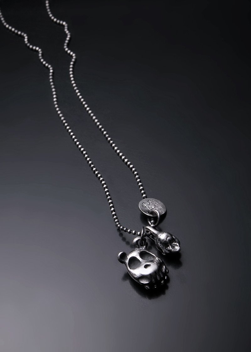 Double Bear&skull_pendant | 骷髅熊掌项链坠 - 项链 - 纯银 银色