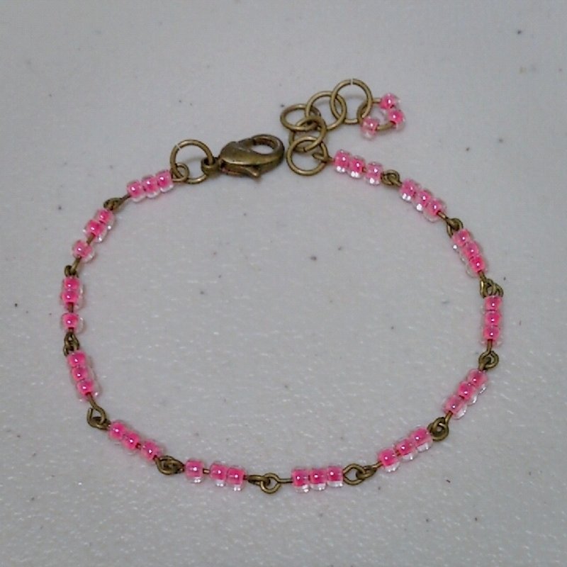 黄铜透明粉圆珠手链～粉红 - 手链/手环 - 其他材质 粉红色