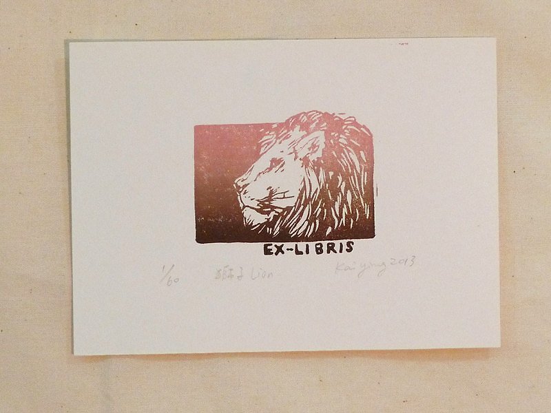 狮子lion 藏书票 - 海报/装饰画/版画 - 纸 粉红色