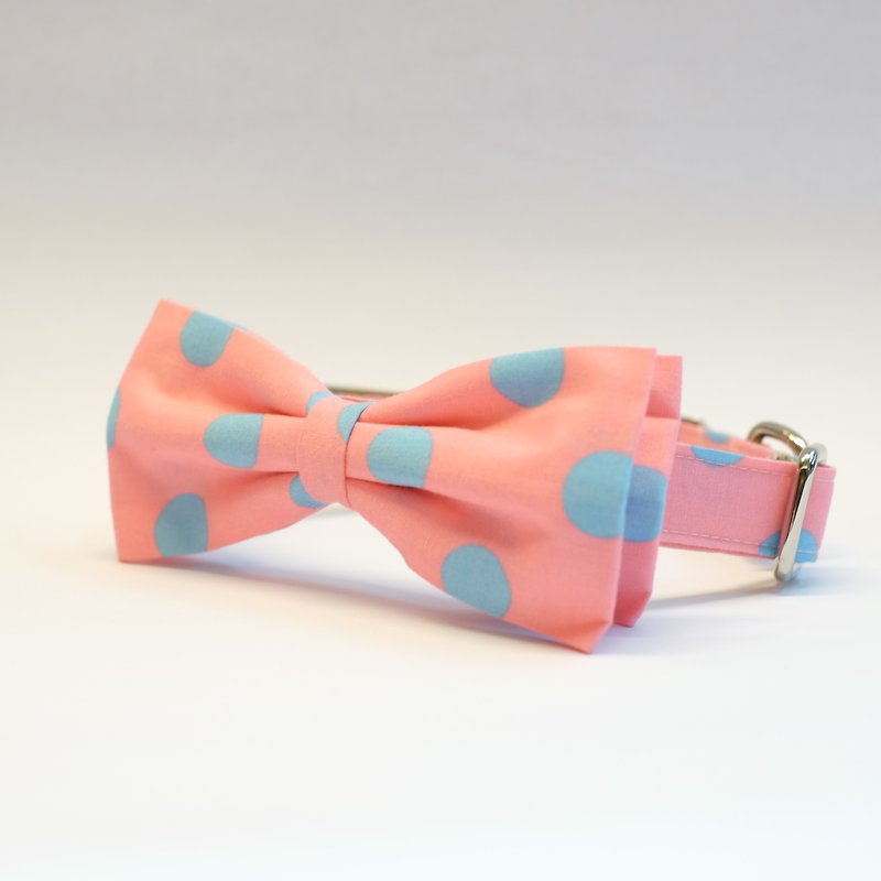 Pink- Light Blue Polkadot Bowtie Collar - 项圈/牵绳 - 其他材质 粉红色