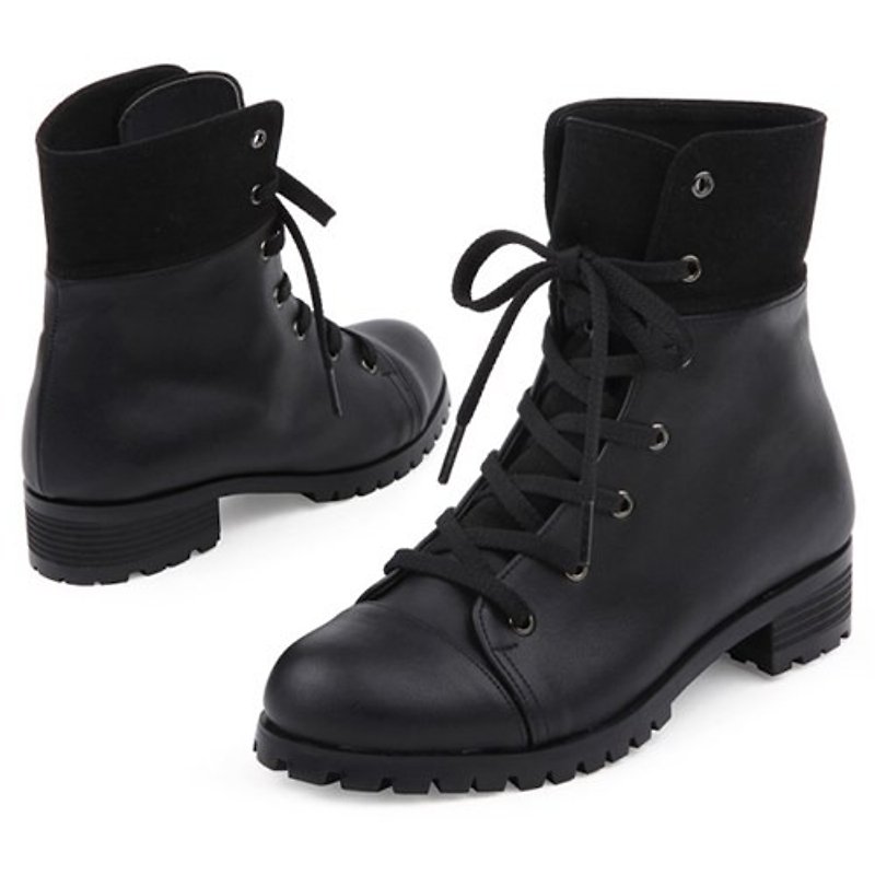 【秋冬鞋款】SPUR 黑色拼接靴 FF7055 BLACK - 女款短靴 - 真皮 黑色