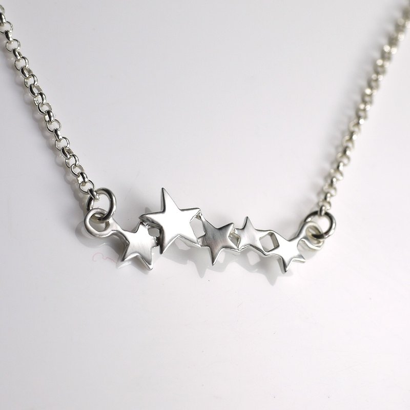 Starry Night 夏夜繁星锁骨链 - 925纯银手工星星项链 - 锁骨链 - 纯银 银色