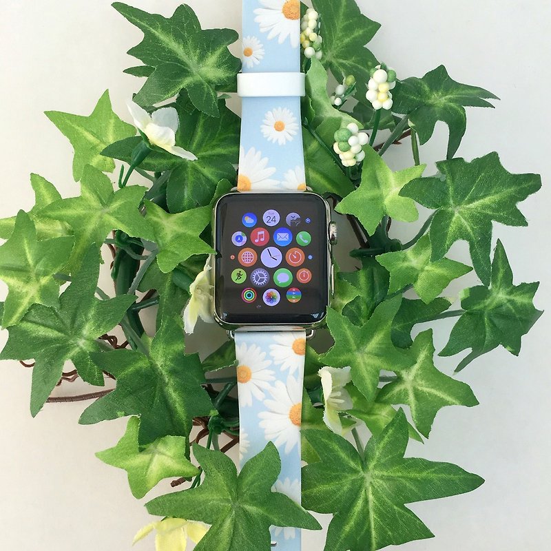 Apple Watch Series 1 - 5 文青白菊图案手表带 38 40 42 44 mm - 表带 - 真皮 