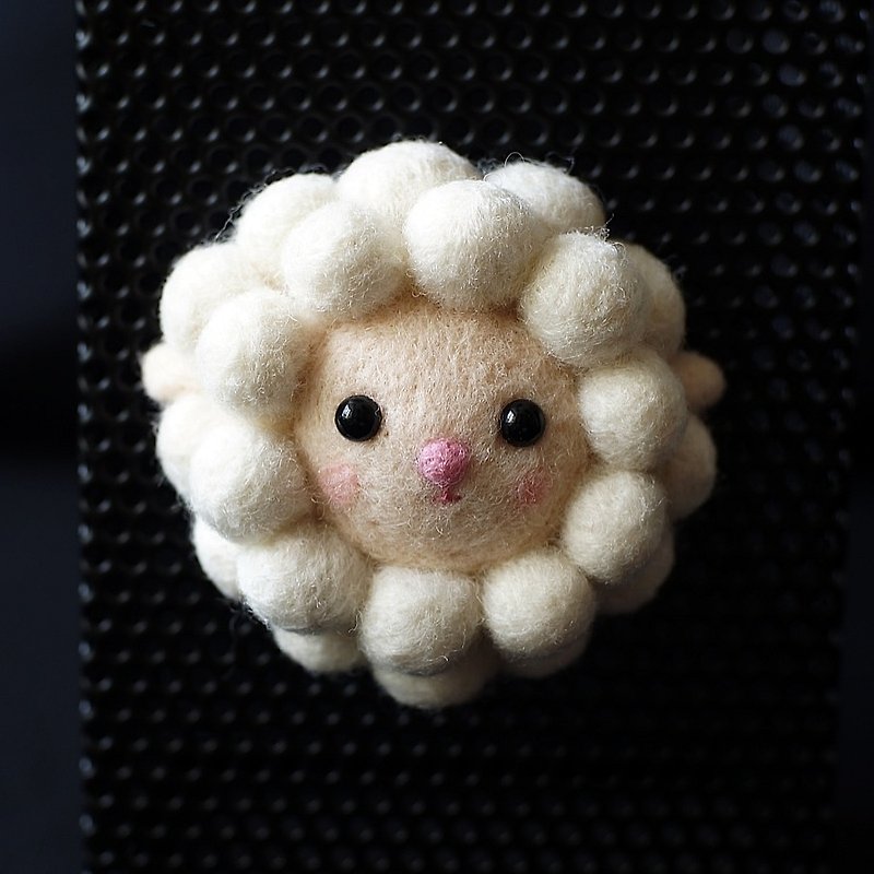 羊毛毡小物 -- 圆滚滚羊磁铁 - 冰箱贴/磁贴 - 羊毛 白色