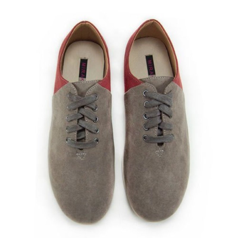 Two Tone Lace-up Shoes M1105A GreyBurgundy - 女款休闲鞋 - 棉．麻 灰色