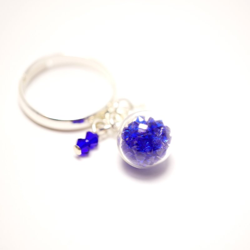 A Handmade 深蓝色水晶吊饰玻璃球指环 - 戒指 - 玻璃 