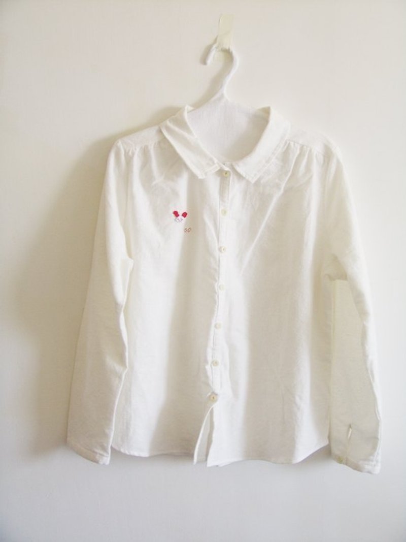 宽版衬衫--米奇向大家问好 - 女装衬衫 - 棉．麻 白色