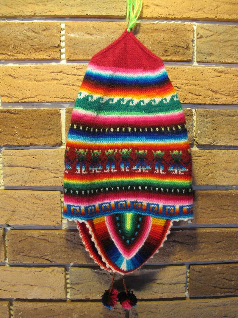 秘鲁手牵手彩色渐层毛帽-红 - 帽子 - 其他材质 多色