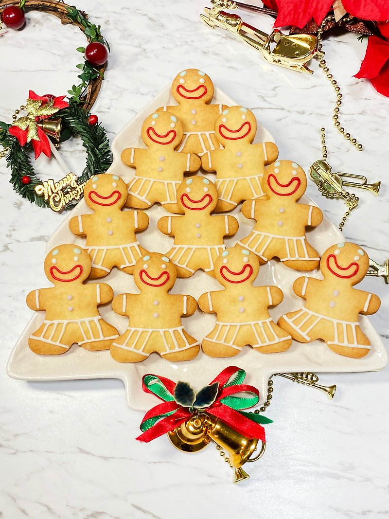 圣诞节交换礼物 姜饼人饼干10入 (定制写名字和缎带包装) - 手工饼干 - 新鲜食材 咖啡色