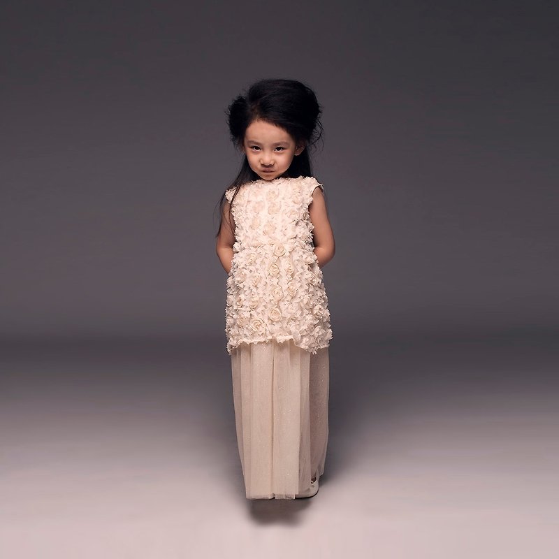 Rosette and Shimmer Tulle Dress / FW2015 - 童装礼服/连衣裙 - 其他材质 白色