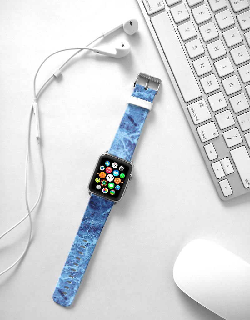 Apple Watch Series 1  , Series 2, Series 3 - Apple Watch 真皮手表带，适用于Apple Watch 及 Apple Watch Sport - Freshion 香港原创设计师品牌 - 蓝云石纹 233 - 表带 - 真皮 