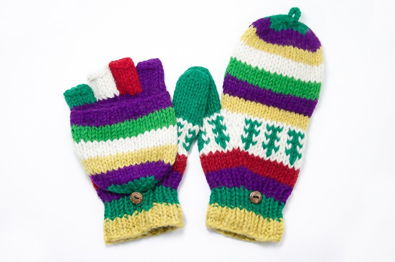情人节礼物 限量一件手织纯羊毛针织手套 / 可拆卸手套 / 内刷毛手套 / 保暖手套 - 清新森林民族图腾 - 手套 - 其他材质 多色