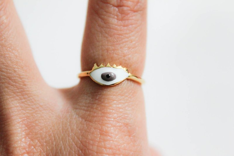 棕眼睛 黄铜戒指 - 戒指 - 珐琅 咖啡色