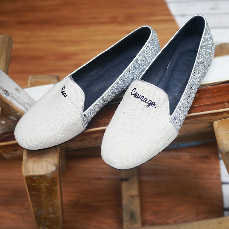 【米Shoes。再跨一步。】法式时尚拼接乐福鞋-闪耀银(22) - 女款牛津鞋/乐福鞋 - 真皮 白色