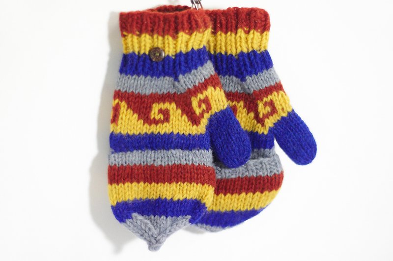 情人节礼物 限量一件手织纯羊毛针织手套 / 可拆卸手套 / 内刷毛手套 / 保暖手套 - 对比色民族图腾 - 手套 - 其他材质 多色