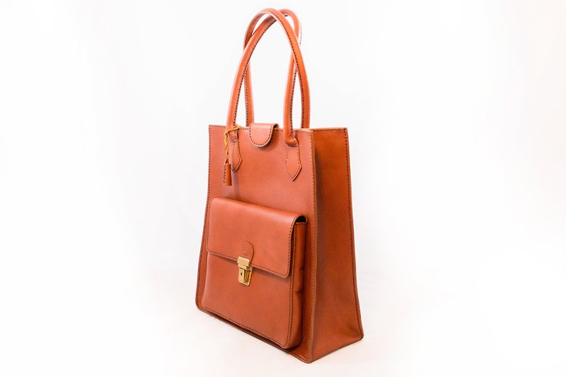 砖块色皮革手提袋 ( Payton Bag ) - 侧背包/斜挎包 - 真皮 橘色