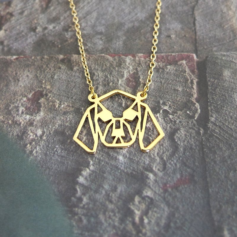 Geometric Beagle Necklace, Dog Necklace, Gift for Dog Lover, Gold Plated Brass - 项链 - 铜/黄铜 金色