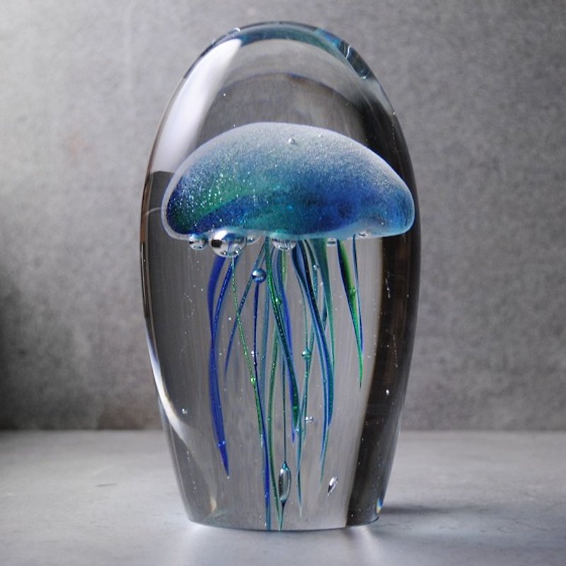 (蓝绿色) 16cm Jellyfish 阿凡达水母夜光琉璃圣诞礼物定制化刻字 - 摆饰 - 玻璃 蓝色