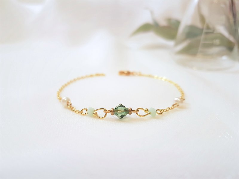 青柠苏打 · 水晶 珍珠 黄铜 古典 细手链 - 手链/手环 - 水晶 绿色