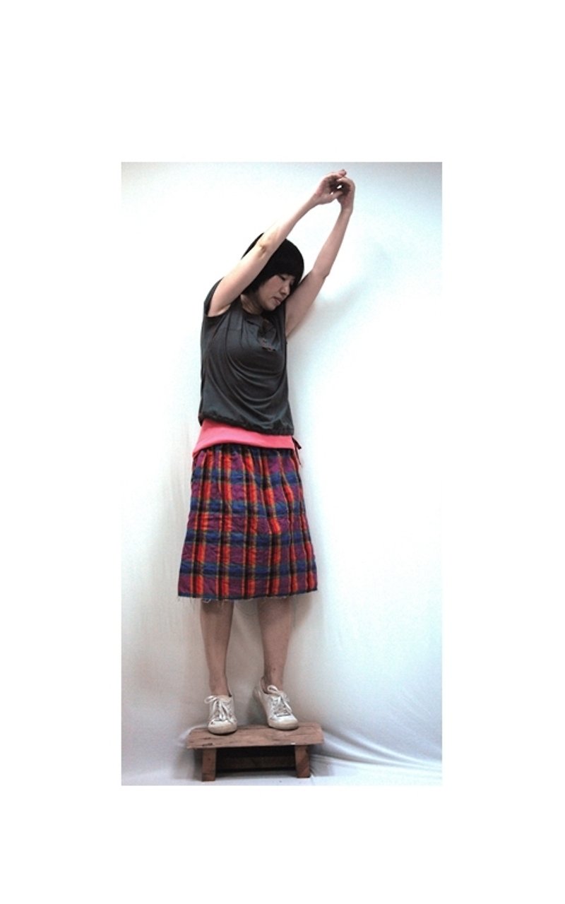g6208---双面格子及膝裙(2014春夏) - 裙子 - 棉．麻 多色