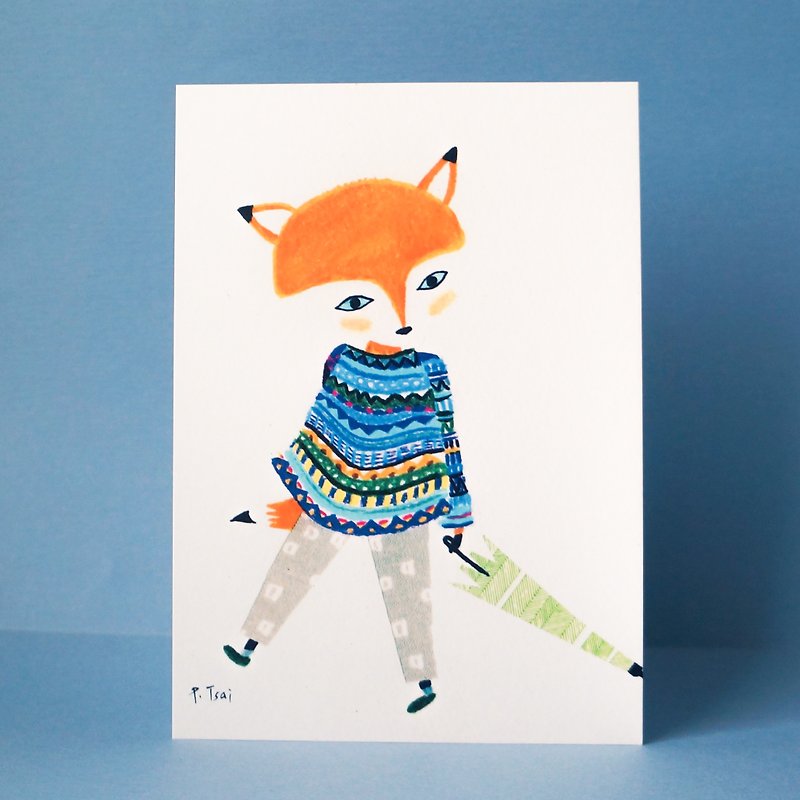 明信片 圣诞节 纸胶带 手绘 小狐狸穿的是毛线衣 - 卡片/明信片 - 纸 多色
